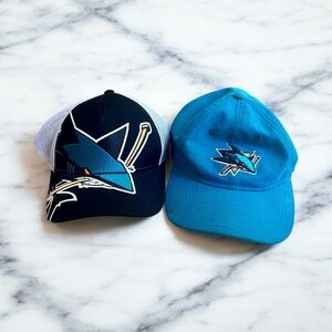 Pair of NHL San Jose Sharks hats- Black and Blue